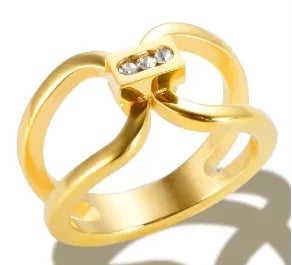 Crystal High End Non Tarnish Fashion Geometric Open Gold Plated Stainless Steel Rings for Women Wedding Ring Jewelry