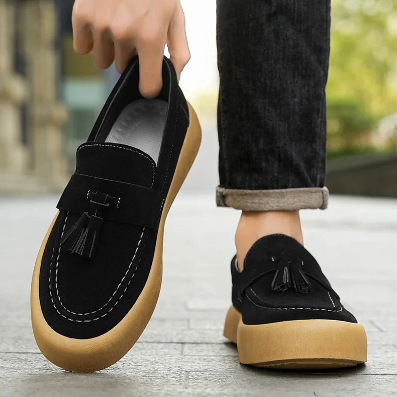 Mens Loafers Tassel Shoes Autumn  Fours Season British Style Fashion Casual Shoes Trendy Platform Anti Slip Vulcanized Shoes