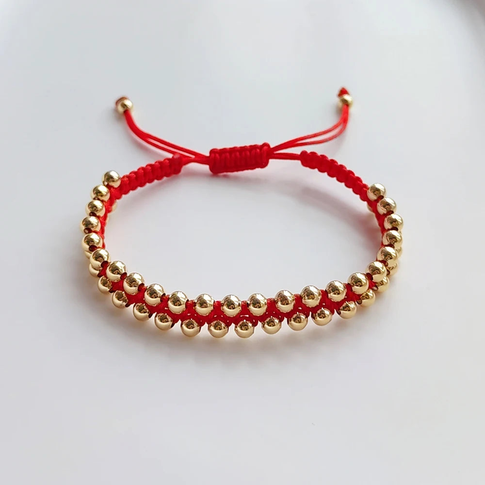 KKBEAD Handmade Braided Bracelet Jewelry for Women 4mm High Quality Gold Plated Beads Bracelets Bijoux Fashion Pulseras Femme