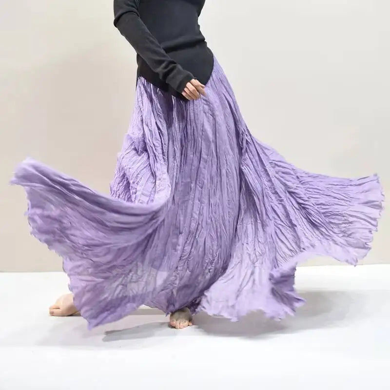 Pleated Long Skirts Women 2026 Spring Summer Fashion Loose Casual Elegant Maxi Skirt