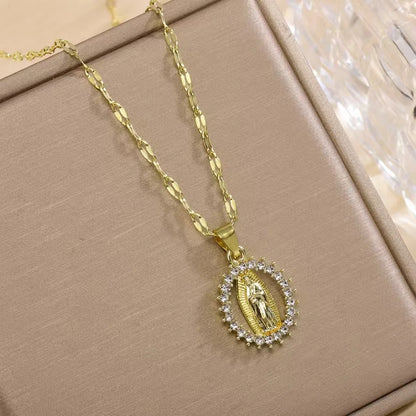 EXQUISITE AND STYLISH DESIGN, HOLLOW NECKLACE OF THE VIRGIN MARY ADORNED WITH BEAUTIFULLY SET COLORED ZIRCONIA