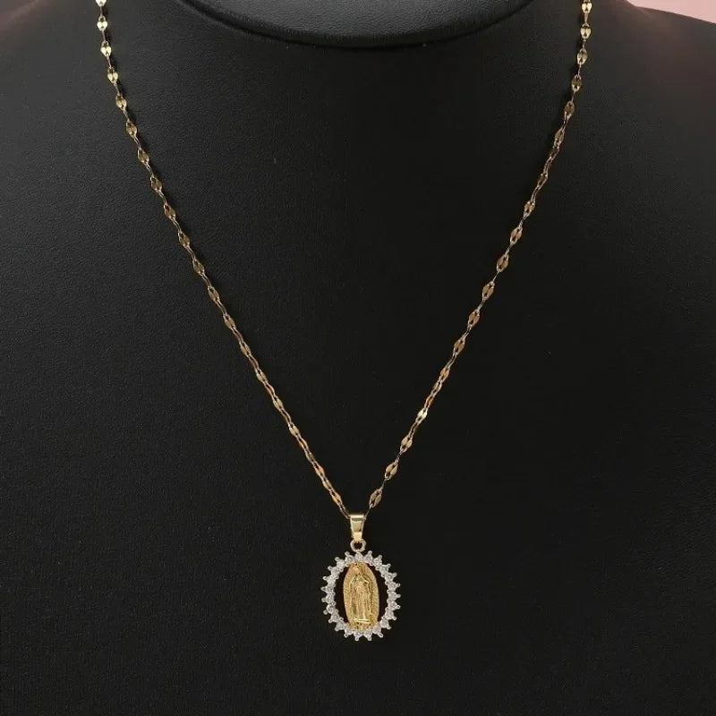 European and American Fashion and Gorgeous Women's All Sky Star Micro Inlaid Colorful Zircon Virgin Mary Hollow Necklace