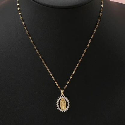 European and American Fashion and Gorgeous Women's All Sky Star Micro Inlaid Colorful Zircon Virgin Mary Hollow Necklace