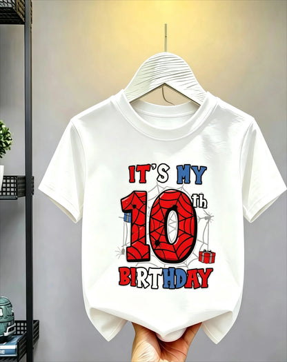 1-10 Years Birthday Spiderweb Gift Hero Print Cotton Short-Sleeve T-Shirt, Suitable for Boys and Girls Daily Wear