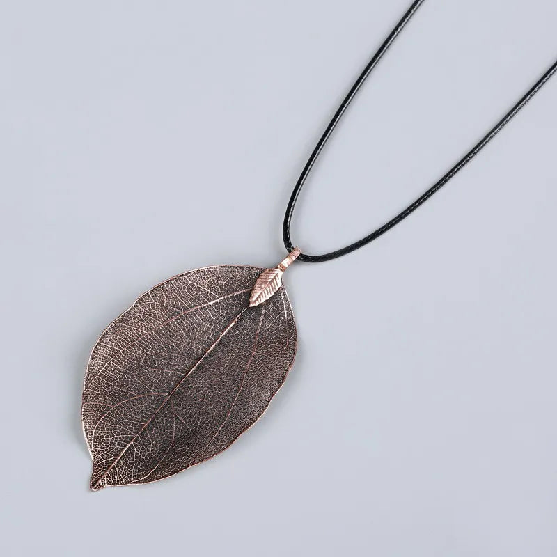 Fashion Unique Natural Real Leaf Choker Pendant Necklace For Women True Leaves Shape Filigree Wedding Necklace Jewelry Gift
