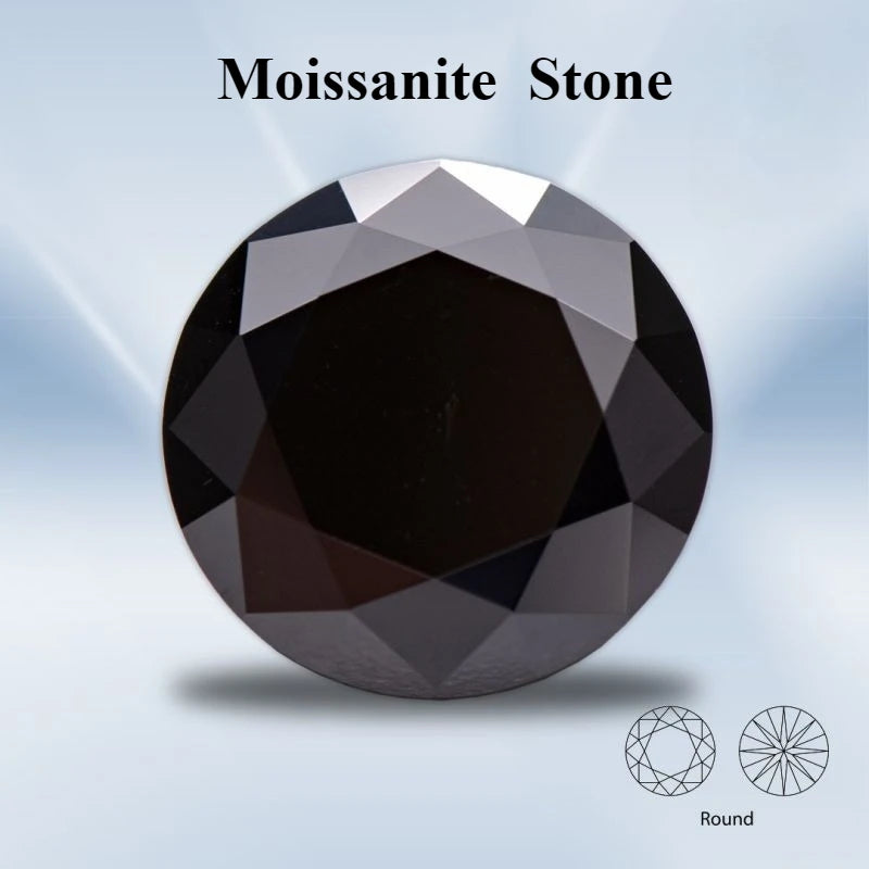 Moissanite Loose Stone Black Color Round Cut 0.5-5.0ct  Synthetic Loose Gemstone With Certificate