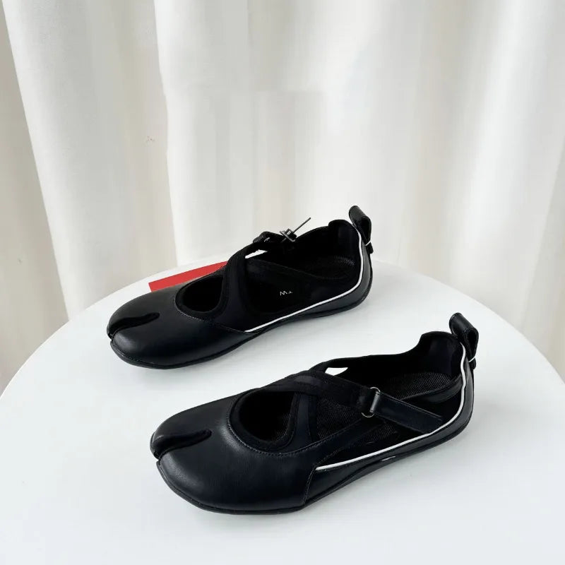 Cross split toe Mary Jane Single Shoes Women 2026 New Versatile Flat Ballet Casual Shoes