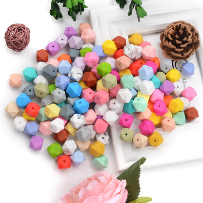 LOFCA 10pcs 14mm/ 17mm Hexagon Silicone Beads  For Jewelry Making Bulk DIY Necklace Pacifier Chain  Popular Jewelry Accessories