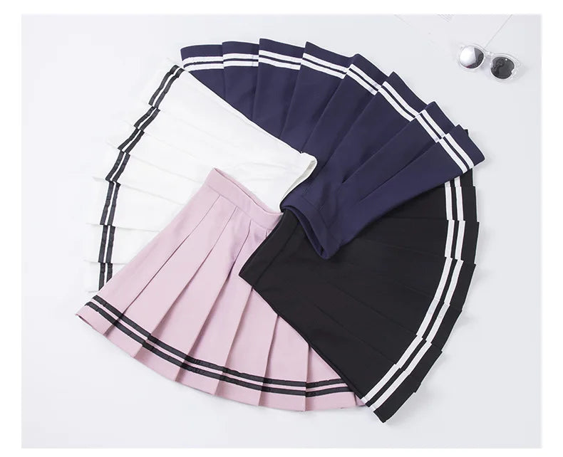 High Waist Elastic Women's Skirts Vintage Korean Style Patchwork Striped Pleated Female Sweet Mini Dance Plaid Skirt