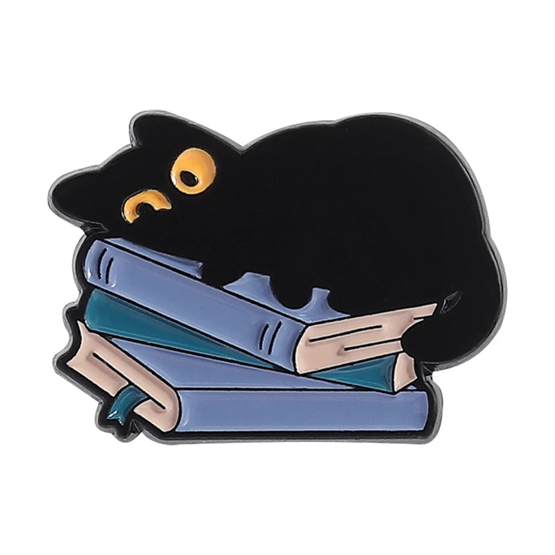 31 Types Cartoon Punk Black Peeping Cat Brooch Enamel Pins Cute Cat Reading Book Brooches Bag Lapel Badge Jewelry Gifts Friends