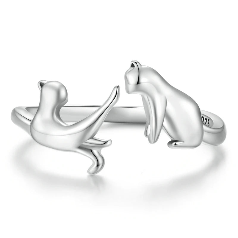 WOSTU 925 Sterling Silver Pet Cat Stackable opening Ring For Women Snake Dog Adjustable rings Fine Jewelry Party Birthday Gift