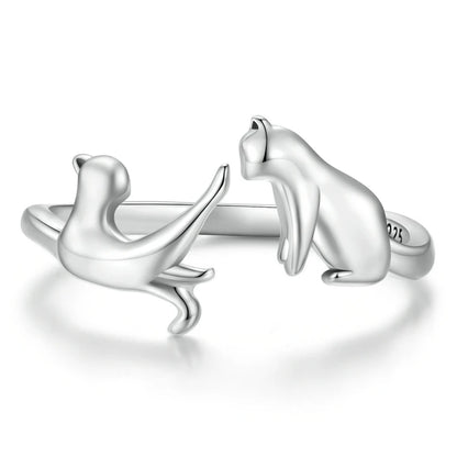WOSTU 925 Sterling Silver Pet Cat Stackable opening Ring For Women Snake Dog Adjustable rings Fine Jewelry Party Birthday Gift