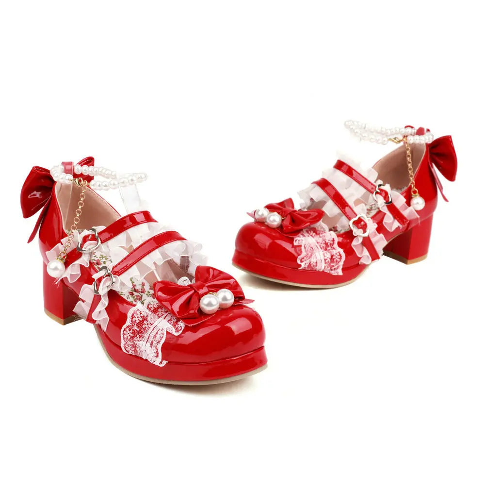 Cross-Strap Bow-Detail Mary Jane Heels