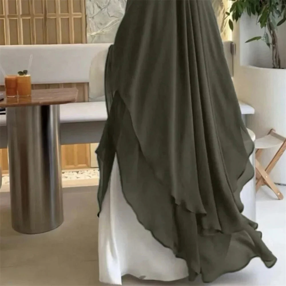 Two Layer Chiffon Extra Long Khimar Niqab Eid Ramadan Muslim Women Islamic Clothing Prayer Garment Overhead Abaya Dress Kaftan