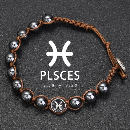 Hand Knitted 12 Zodiac Bracelets Hematite Stainless Steel Leo Libra Bracelet Couples Friendship Gifts Bracelets Jewelry