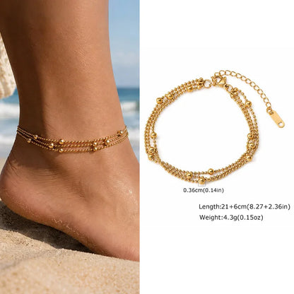 Waterproof Layered Anklet Bracelet for Women, Adjustable Gold Plated with Zirconia Stainless Steel Link Foot Chain Jewelry
