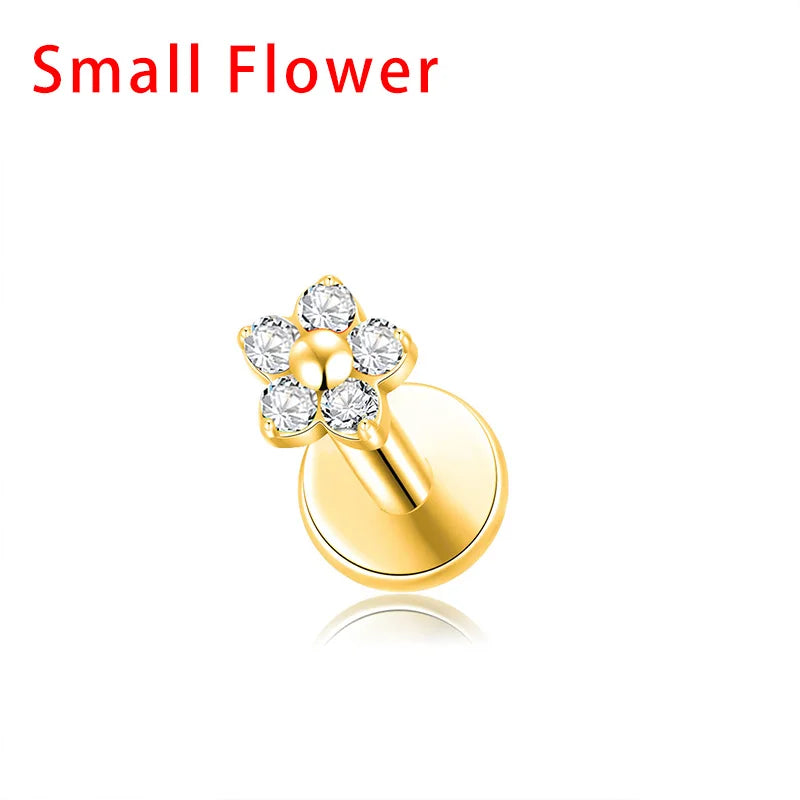 G23 Titanium Colorful Flower Lip Piercing Women 16G 18G Snowflake Heart CZ Tragus Cartilage Helix Conch Daith Earrings Piercing