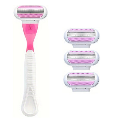 Women Razor 1 Handle 3 Cartridges Stainless Steel Blade Rubber Handle Reusable Body Hair Remove Razor Blade