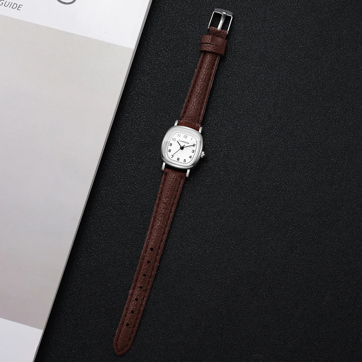 Minimalist Square Ladies Watch Brown Leather Strap Rose Gold Case Fashion Women Quartz Wristwatch Relogio Feminino (Without Box)