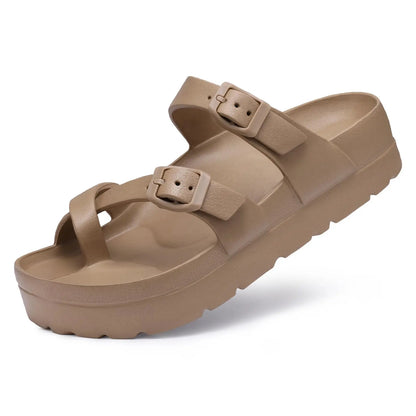 Comwarm New Women's Platform Sandals With Arch Support Lightweight Slip on Eva Slides Summer Beach Sandal with Adjustable Buckle