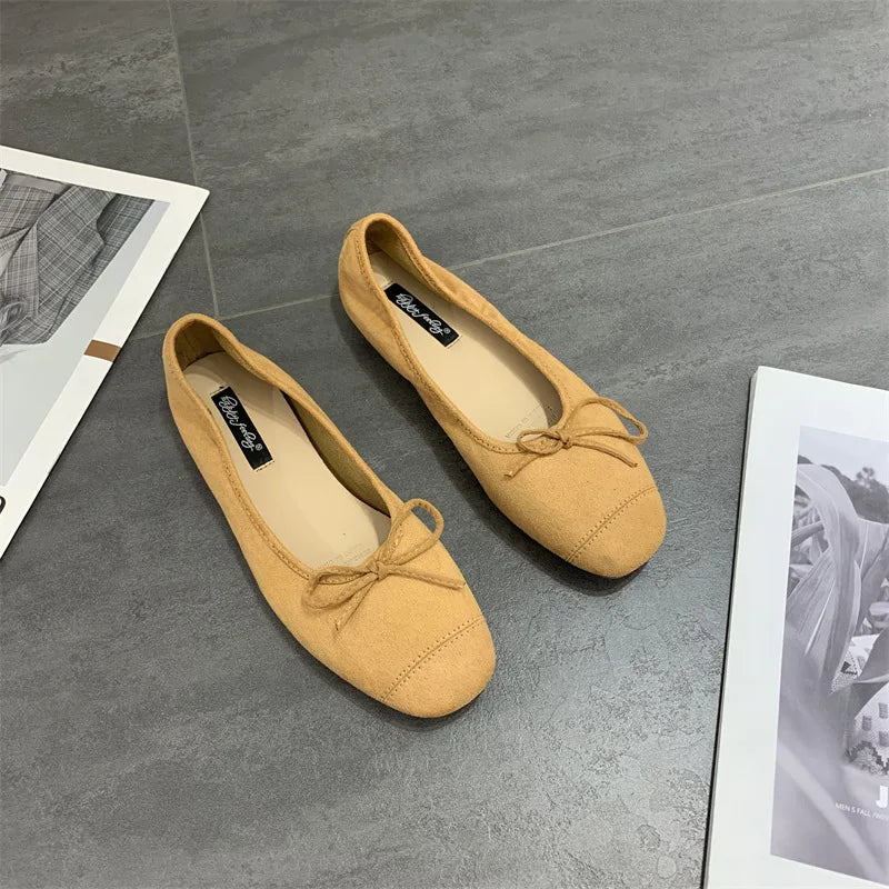 2025 Soft Sole Leopard Shoes Woman Bowtie Flock Ballet Flats Barefoot Loafers Ladies Daily Mocassines Slip On Dress Office Shoes