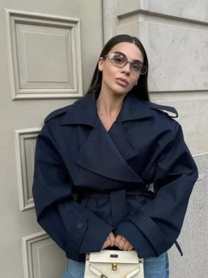 Women's Belted Short Trench-Style Coat