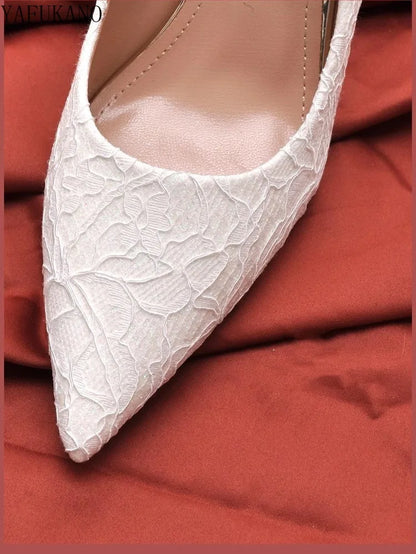 Elegant White Lace Wedding Dress High Heels Women's Stiletto Heels Bridesmaids Banquet Pumps Small Size Girl High Heels 31 32 33