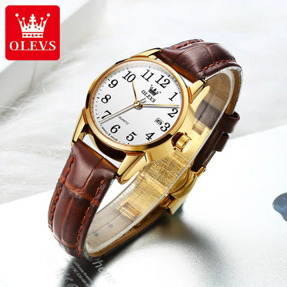 OLEVS 5566 Classic Brand Quartz Women's Watch Luxury Business Waterproof Leather Strap Elegant Dating Women's Clock Reloj Mujer