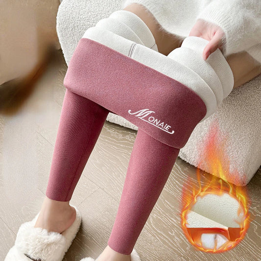 Winter Cashmere Leggings Women Solid Warm Leggings High Waist Slim Stretchy Pants Big Size Adding Velvet and Thickening Pants