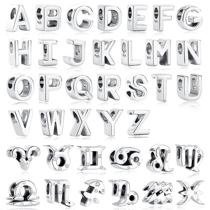 Original 925 Sterling Silver Charms Beads 12 Zodiac A-Z Letters Virgo Aries Fit Brand Bracelets Necklaces Jewelry For Women