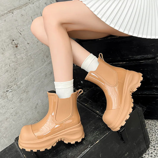 Women's rain boots, spring and autumn outdoor thick-soled low-cut non-slip height-increasing outdoor rain boots/overshoes