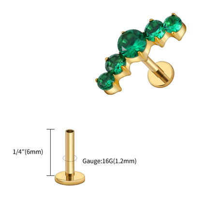 Right Grand ASTM F136 Titanium 16G CZ Cluster Flat Back Labret Stud Curved CZ Bar Climber Earring Helix Cartilage Stud Piercing