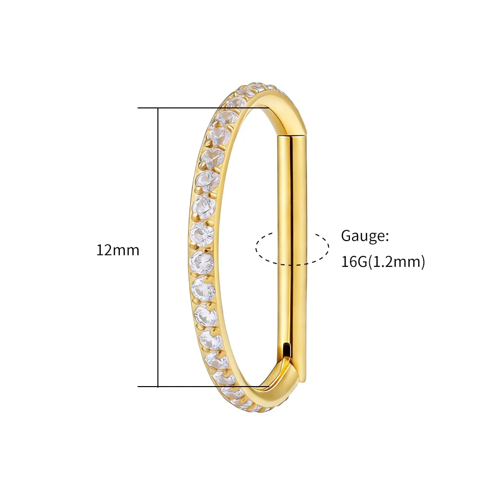 Right Grand ASTM F136 Titanium D Shape Nose Clicker with Full CZ 16G Hinged Segment Hoop Conch Helix Ear Piercing Body Jewelry