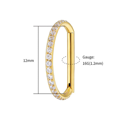 Right Grand ASTM F136 Titanium D Shape Nose Clicker with Full CZ 16G Hinged Segment Hoop Conch Helix Ear Piercing Body Jewelry
