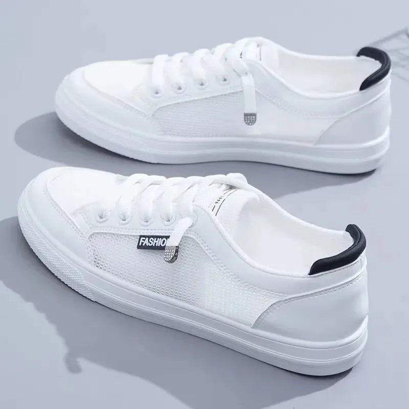 Fashion Women Sneakers Vulcanize Shoes Spring Autumn Casual White Shoes Breathable Flats Solid Color Mesh Shoes Young Woman
