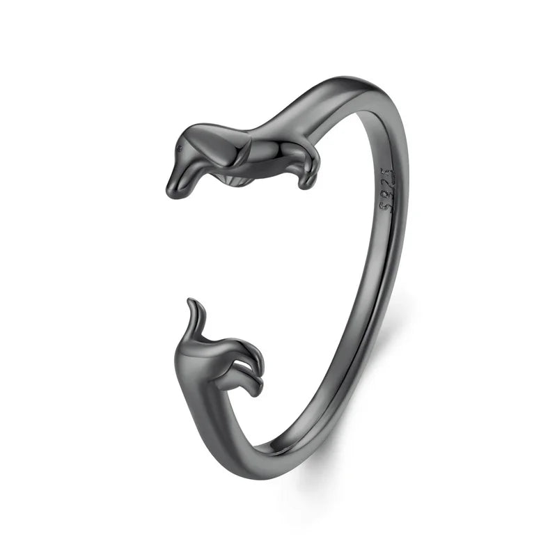 WOSTU 925 Sterling Silver Pet Cat Stackable opening Ring For Women Snake Dog Adjustable rings Fine Jewelry Party Birthday Gift
