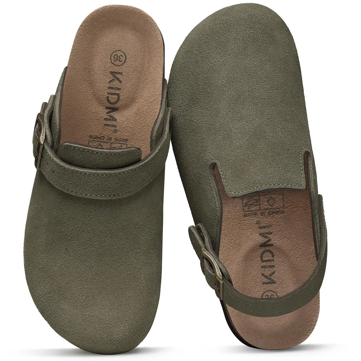 Crestar Women's Suede Clogs with Adjustable Strap Adult Fashion Cork Footbed Leather Mules New Outdoor Comfortable Potato Shoes