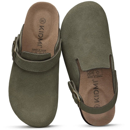 Crestar Women's Suede Clogs with Adjustable Strap Adult Fashion Cork Footbed Leather Mules New Outdoor Comfortable Potato Shoes