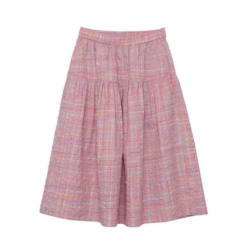 MOVEUP Casual Plaid Skirt 2026 Summer New Elastic Waistband Pocket Commuting Pleated Patchwork Loose A-Line Skirt 3ELX20627