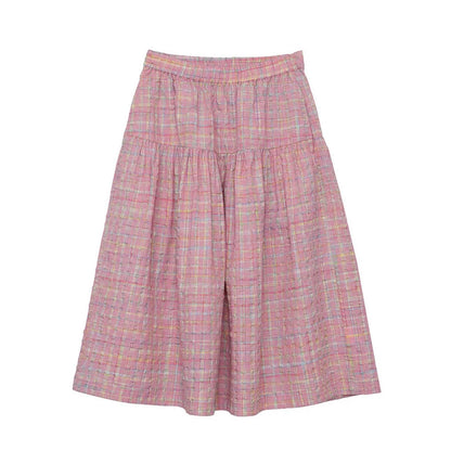 MOVEUP Casual Plaid Skirt 2026 Summer New Elastic Waistband Pocket Commuting Pleated Patchwork Loose A-Line Skirt 3ELX20627