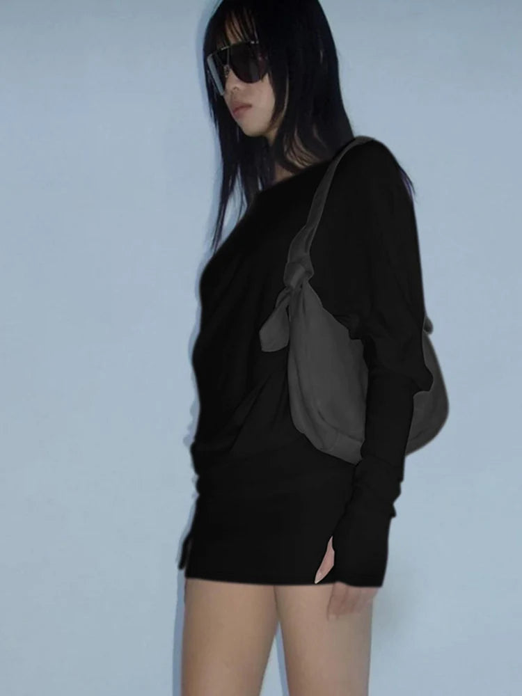 Women's Asymmetric-Neck Long-Sleeve Dress