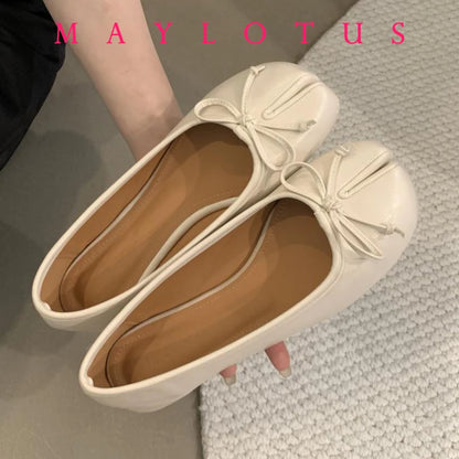 Spring Women Flat Split Toe Shoes with Bow Soft Leather Bow Tie Front Shallow Slip On  Girls Tabi Shoes Flats Ballet Shoes