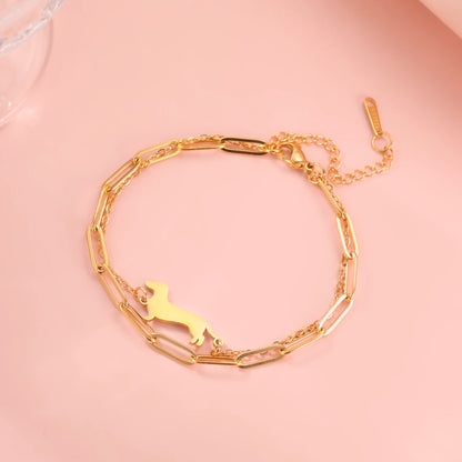 Cute Dachshund Dog Stainless Steel Bracelet for Women's Valentine's Day Commemorative Day Jewelry and Gift Wholesale