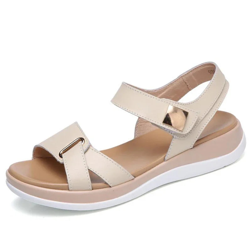 BEYARNE New Summer Women Sandals Flat shoes Woman Light Comfortable Leather Casual Hook Loop Sandalias mujerWomen's FootwearE234