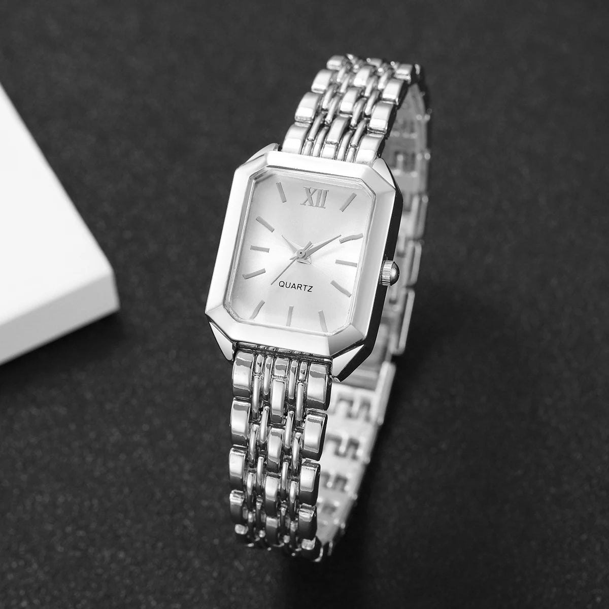 6PCS Fashion Women Quartz Watches Bracelets Set Ladies Rectangle Roma Dial Wristwatch Reloj Mujer(Without Box)