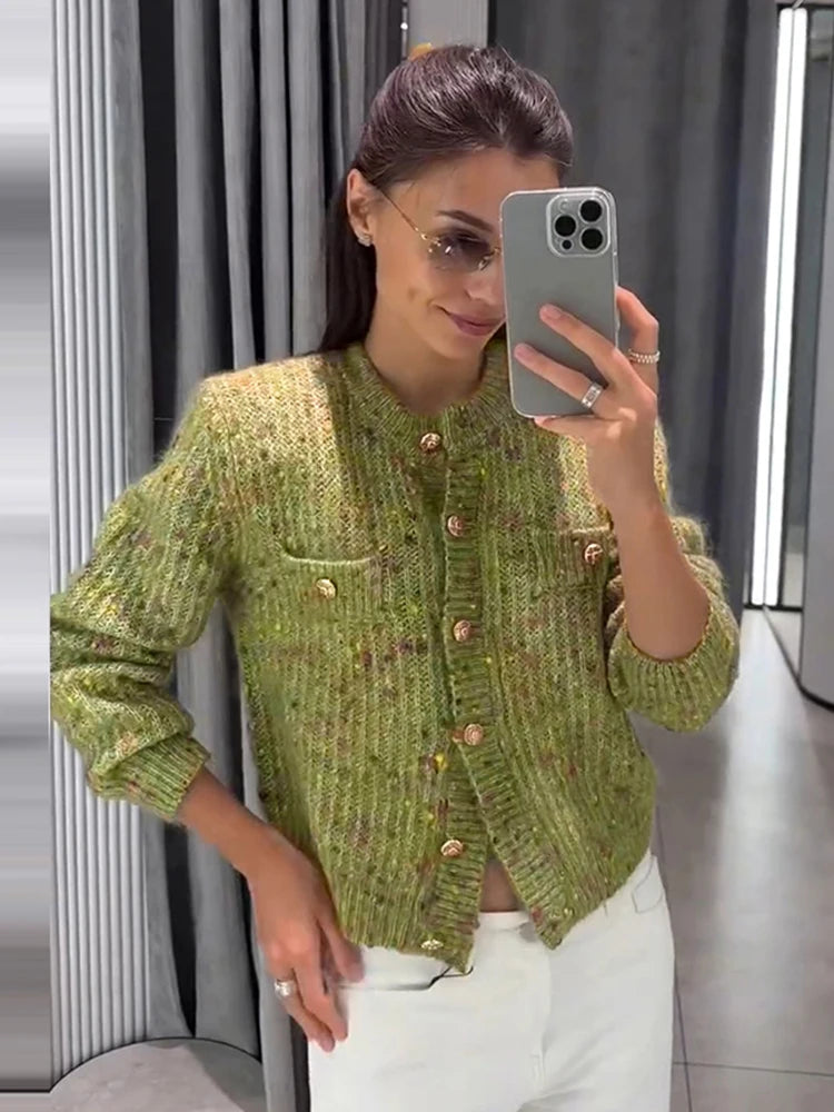 Elegant Knit Women's Short Cardigans Fashion O-neck Single Breasted Full Sleeve Female Sweater 2026 Autumn Lady Casual Knitwear