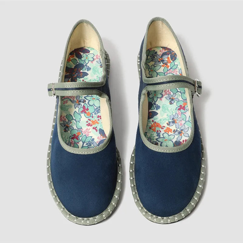 2026 Spring Designer Ballet Flats for Women Luxury Velvet Floral Pattern Buckle Design Mary Jane Shoes Elegant Party Dress Shoes