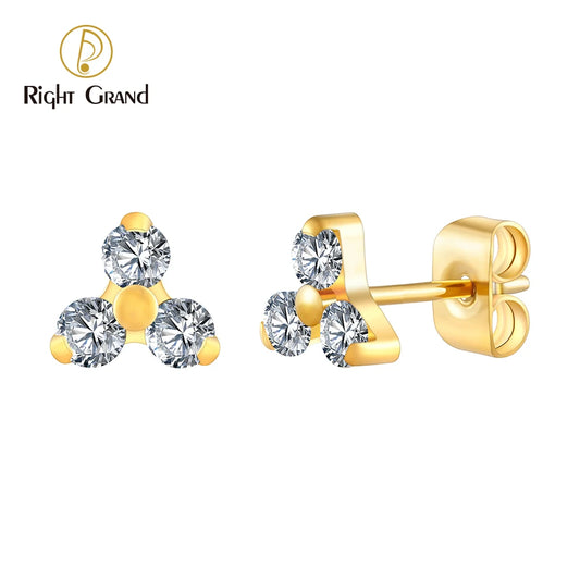 1 Pair Right Grand ASTM F136 Titanium 20G Trinity CZ Stud Earrings Simple Hypoallergenic Triple Flower Cartilage Earring Set