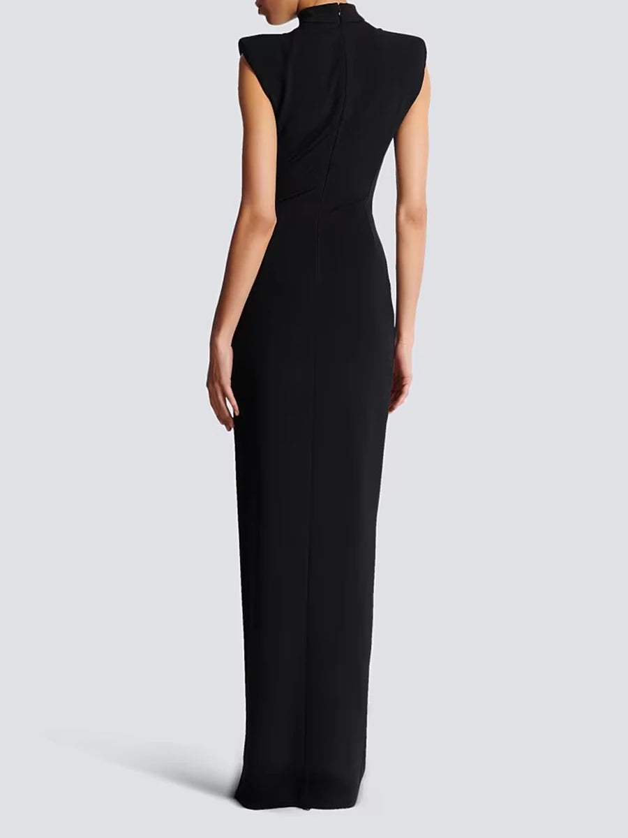 TWOTWINSTYLE Solid Slimming Spliced Zipper Temperament Dresses for Women Stand Neck Sleeveless Patchwork Folds Dress Female New