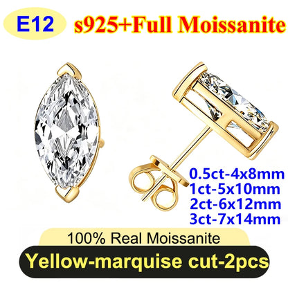 PureNew 0.5-3ct Classic Full Moissanite Earrings For Women S925 Silver Plated 18k Gold D Color VVS1 Women's Moissanite Earrings
